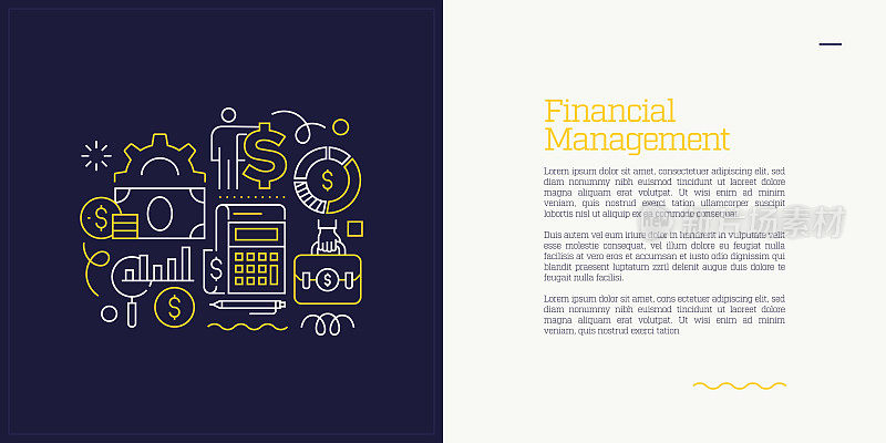向量集插图财务管理概念。线条艺术风格的网页，横幅，海报，印刷等背景设计。矢量插图。