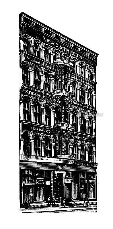 美国古董插画，纽约地标和公司:纽约，布拉德斯特里特公司。