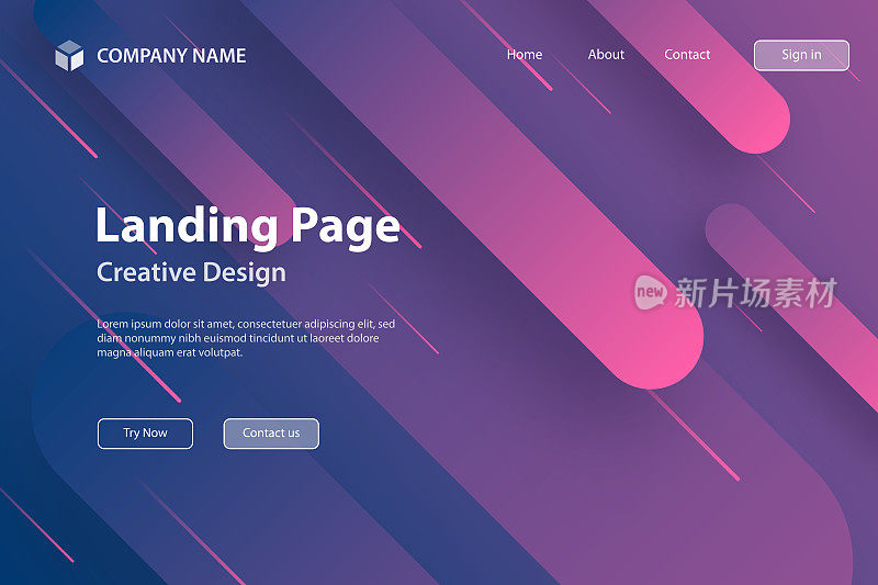 着陆页面模板-抽象设计与几何形状-流行紫色梯度