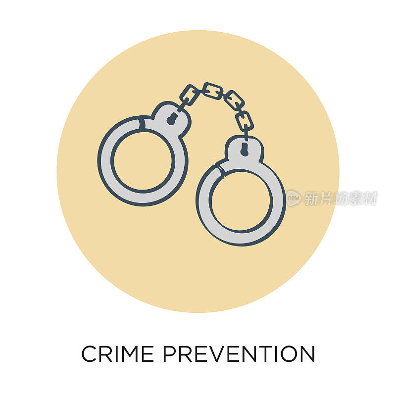 矢量平面设计手铐预防犯罪图标插图圆形布局与黑色类型