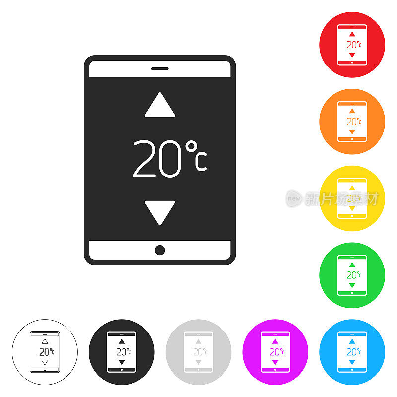 带加热控制的平板电脑。彩色按钮上的图标