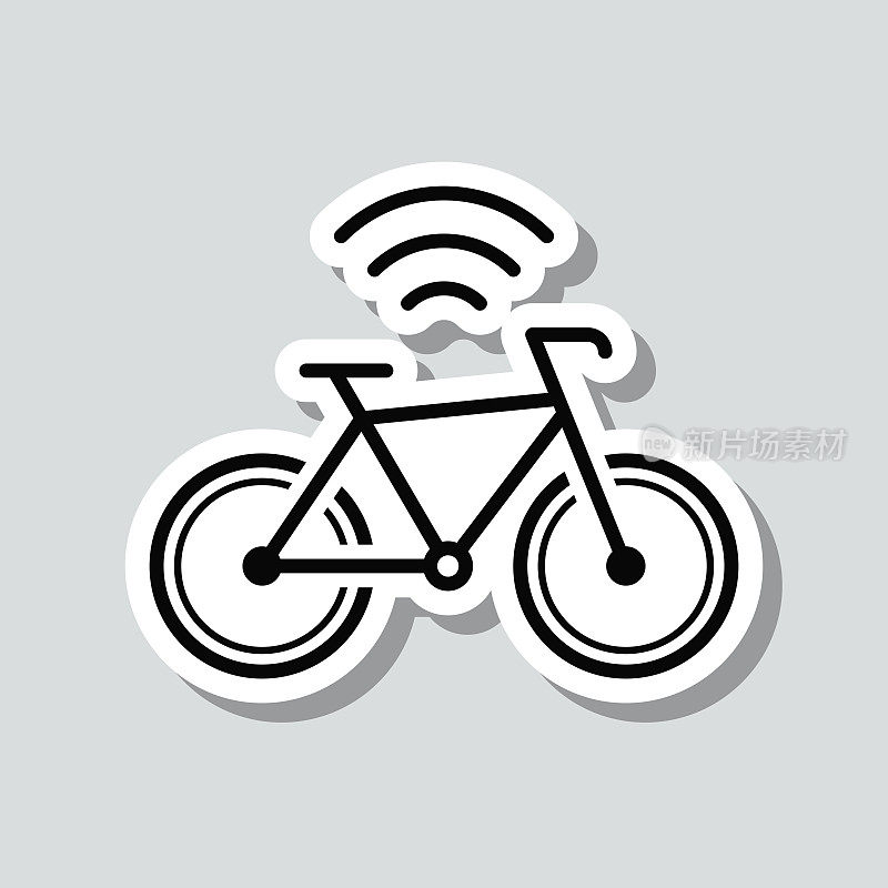 连接的自行车。图标贴纸在灰色背景