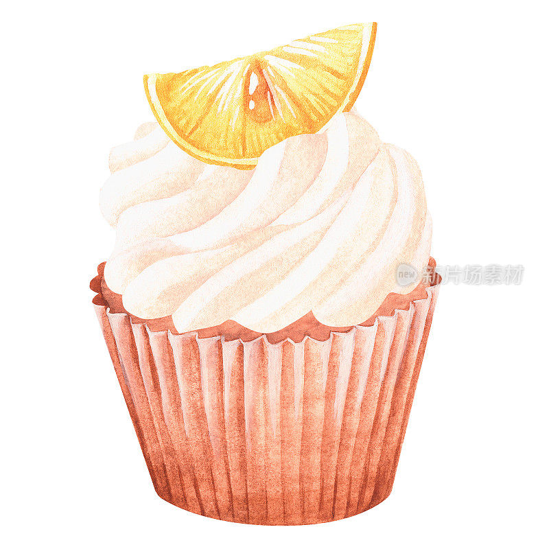 柠檬蛋糕。水彩插图。孤立在白色背景上。为设计。