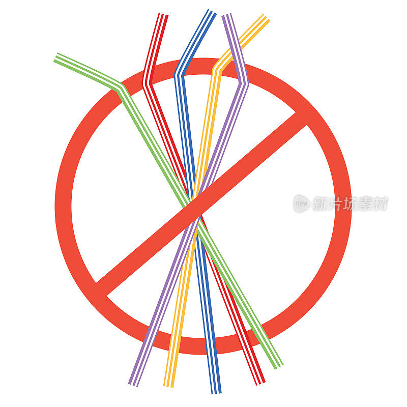 一次性塑料禁令:吸管隔离在透明背景上。