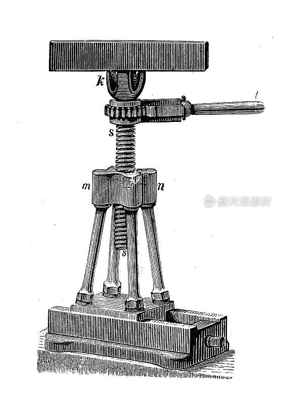 古董插图，物理原理和实验:静力，绞盘螺丝