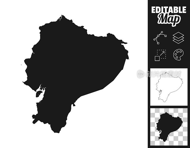 厄瓜多尔地图设计。轻松地编辑