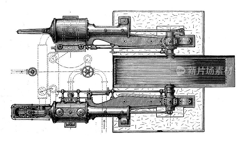古董插图，应用力学:蒸汽动力机器，科尔曼