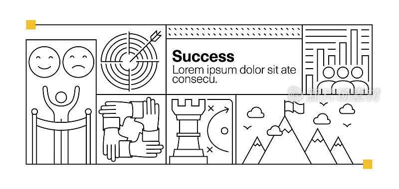 成功线图标集和横幅设计