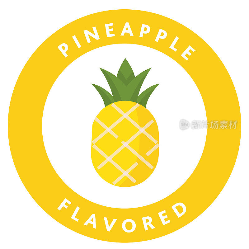 整个和切片新鲜水果菠萝与文字彩色圆形标签图标
