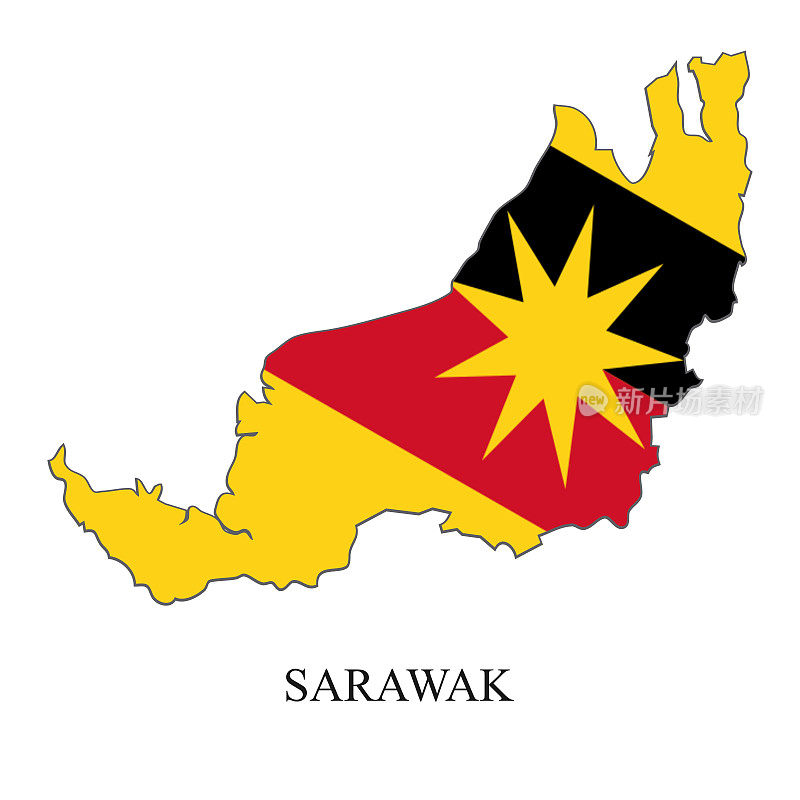 沙捞越地图矢量插图。马来西亚的城市。马来西亚的州。婆罗洲