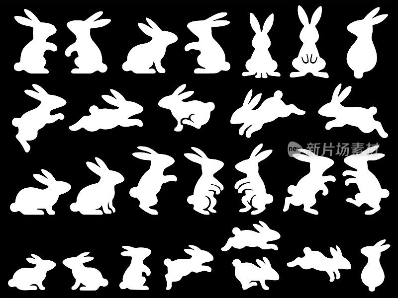 剪影插图一套白兔