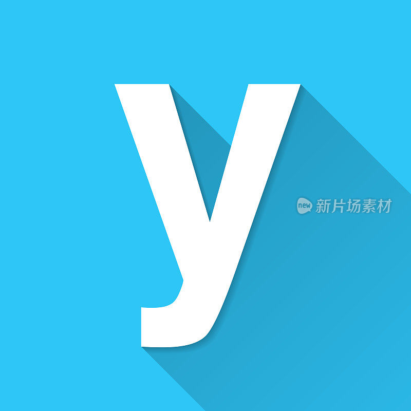 字母y.图标在蓝色背景-平面设计与长阴影
