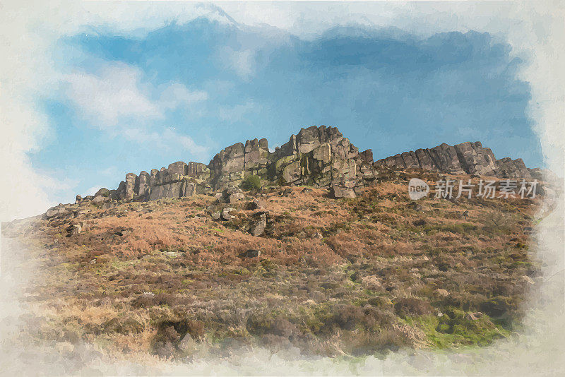 山顶区国家公园。《母鸡云》数码水彩画。