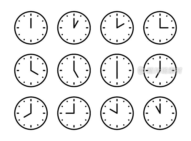 时钟图标集矢量插图