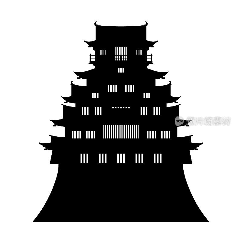 日本城堡的轮廓孤立在白色背景上