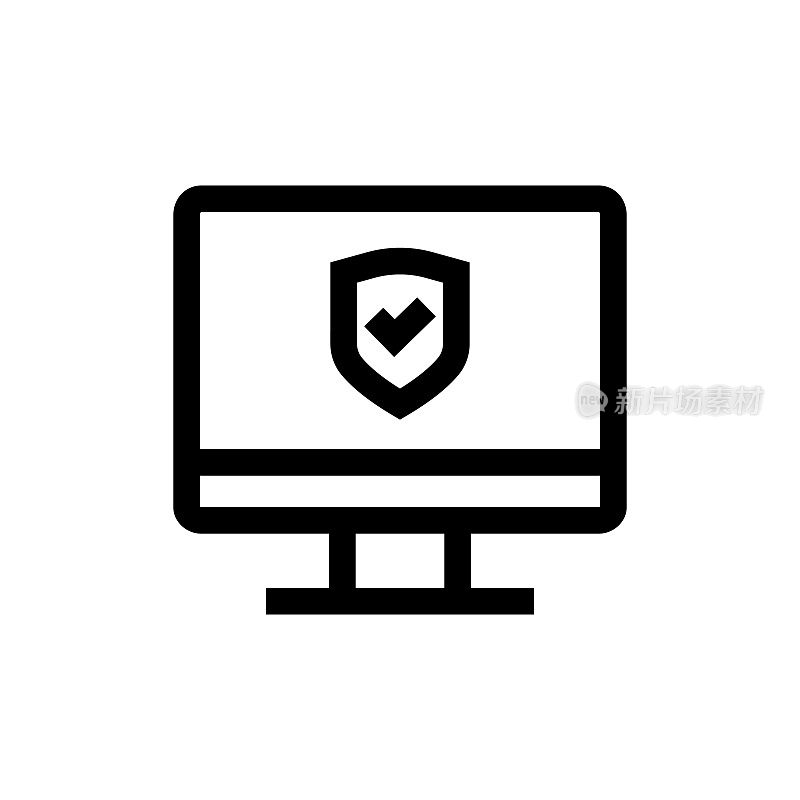 计算机安全线图标，设计，像素完美，可编辑笔触。标志、标志、符号。网络安全。