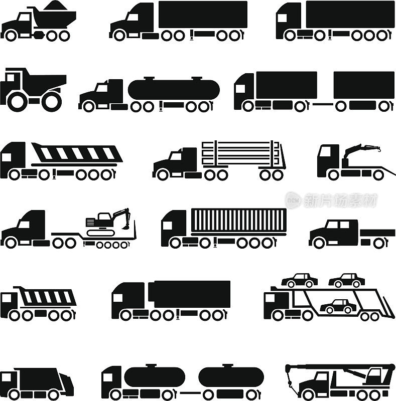 卡车，拖车和车辆图标集