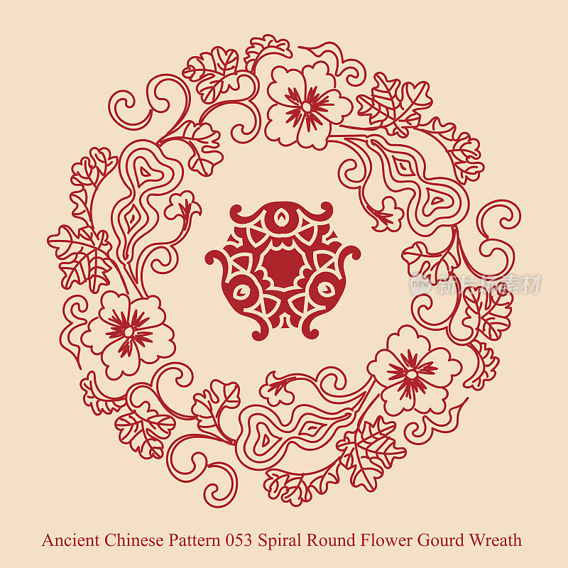 中国古代图案053螺旋圆形花葫芦环