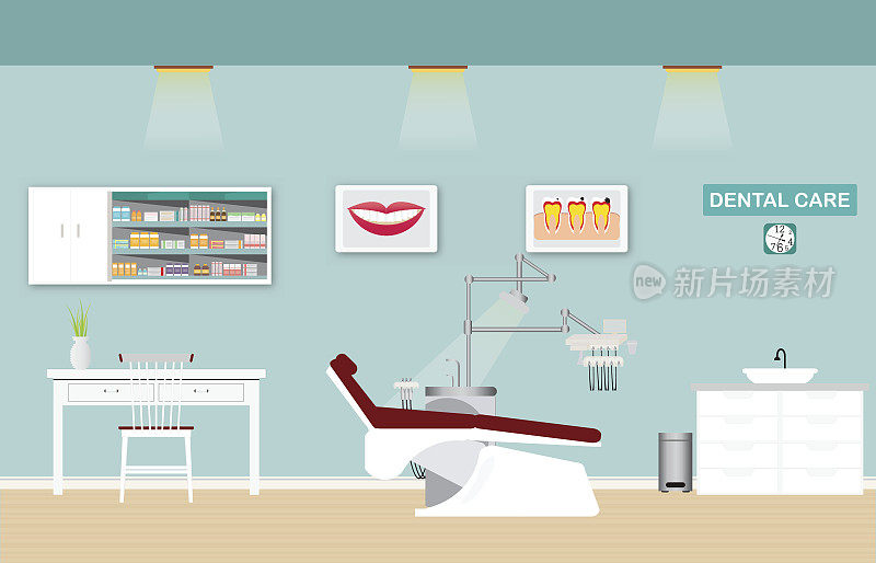 牙科保健诊所或牙科诊所内部。