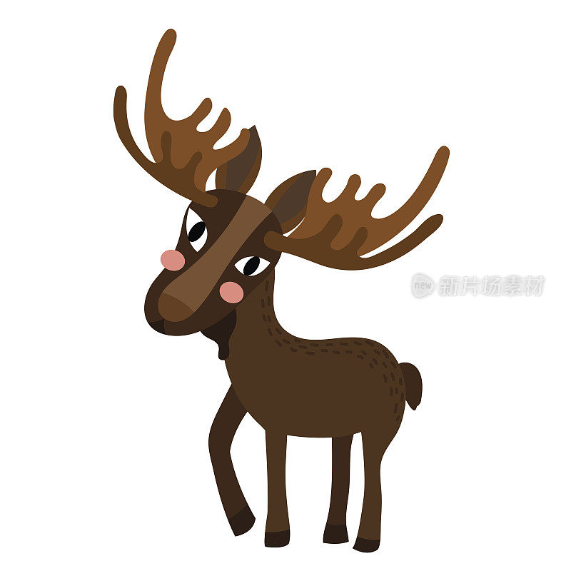 站立麋鹿动物卡通人物矢量插图。