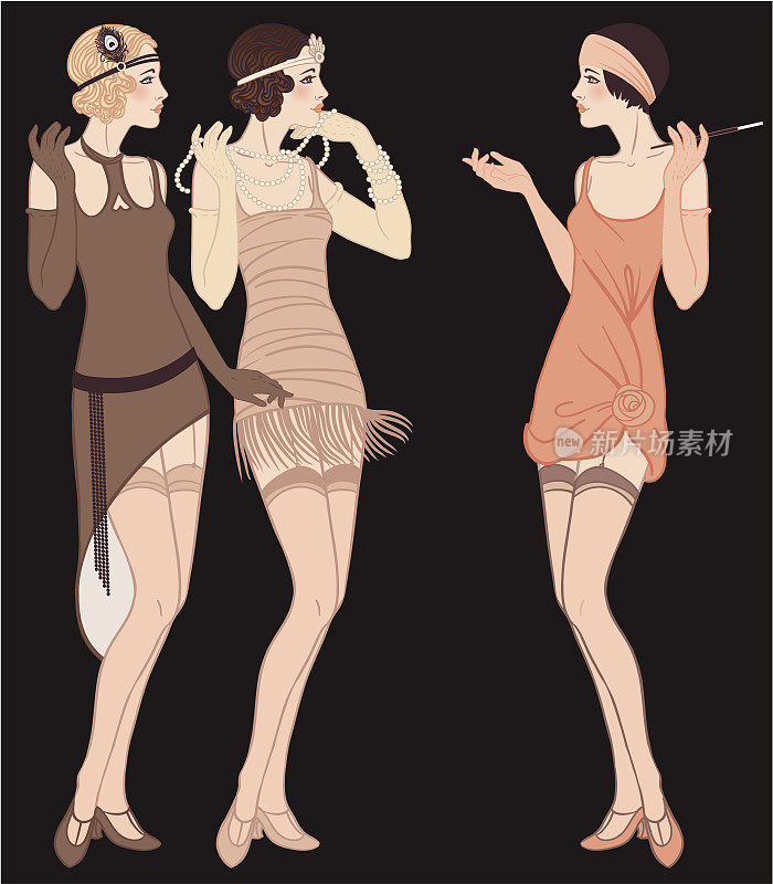 三个站着说话的摩登女郎(20年代风格):复古时尚派对