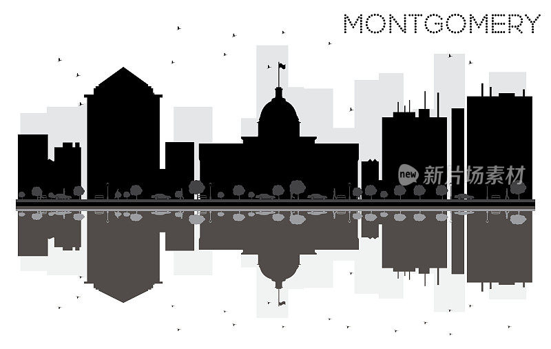 蒙哥马利市的天际线映衬着黑白的剪影。