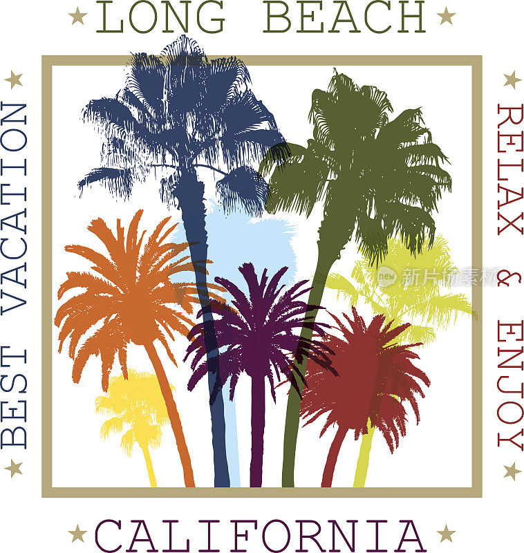 异国情调的旅行背景与棕榈树为长滩，加州。