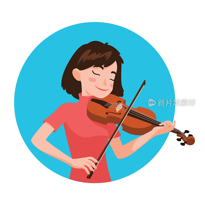 音乐家演奏小提琴。女孩小提琴家的灵感是演奏一种古典乐器。向量。