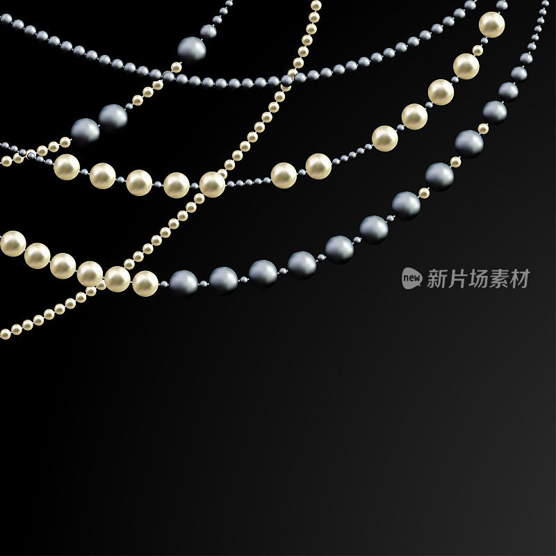 珍珠。装饰。珠子。珠宝。线程。珠子。白色黑色的。奢侈品。时尚。
