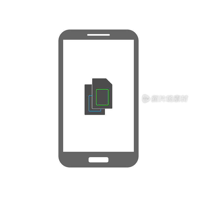 智能手机和双SIM卡图标在屏幕上。向量