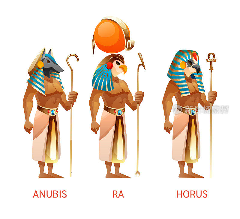 古埃及诸神拉、荷鲁斯、阿努比斯来自埃及神话宗教