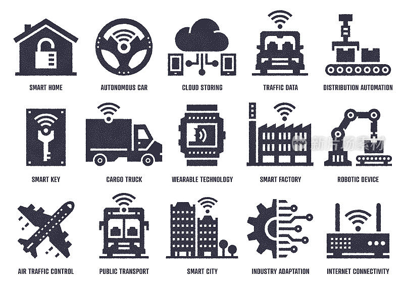 物联网电信矢量图标包与点画纹理效果