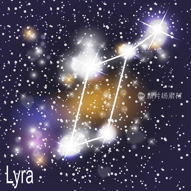 天琴座与美丽明亮的星星在宇宙天空矢量插图的背景。