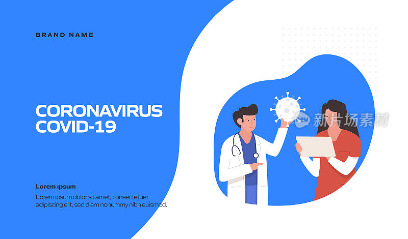 冠状病毒，Covid19，大流行概念矢量登陆页模板插图，网站横幅，广告和营销材料，在线广告，业务演示等。