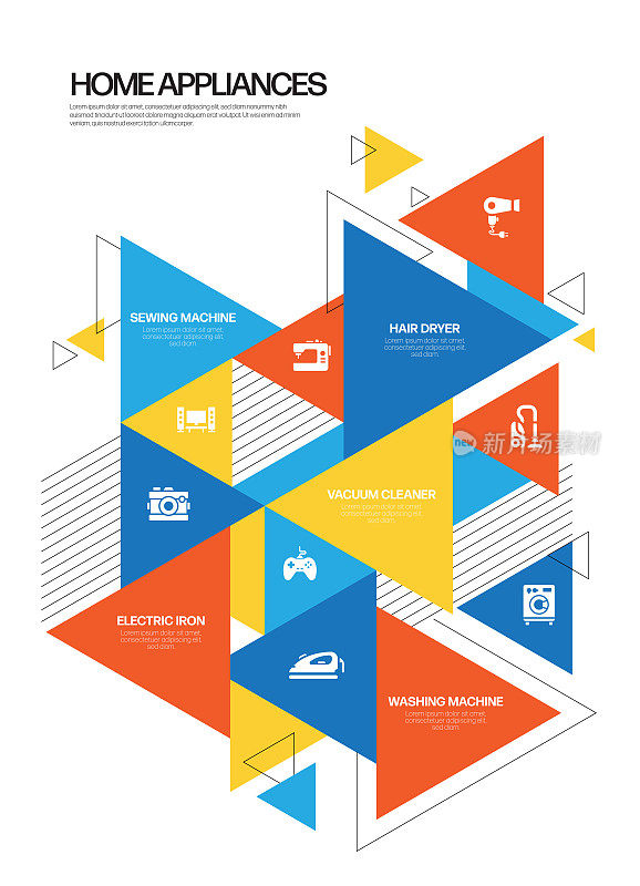 家用电器相关的现代线条风格矢量插图