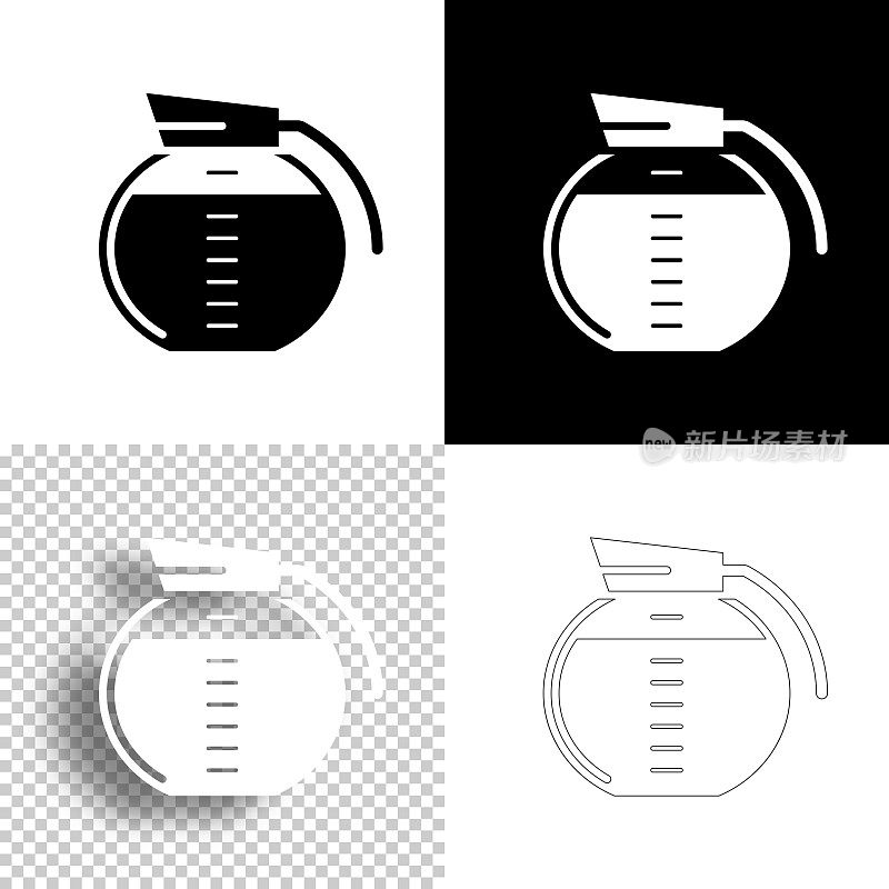咖啡机。图标设计。空白，白色和黑色背景-线图标