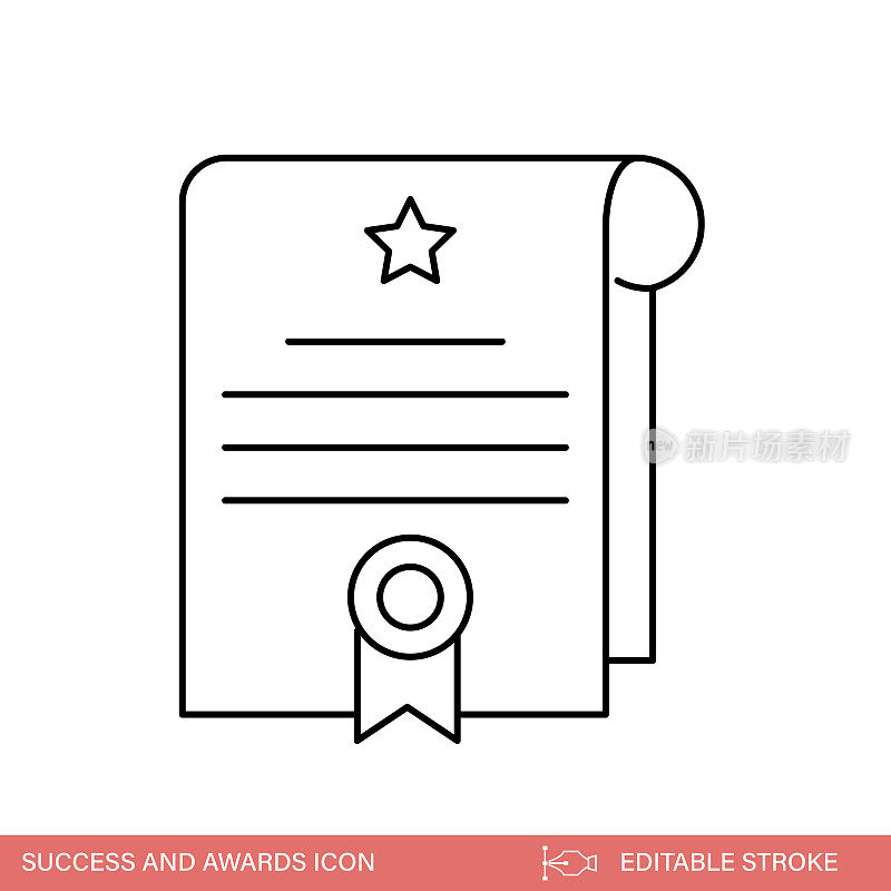 文凭-成功和奖励与可编辑的笔画细线图标