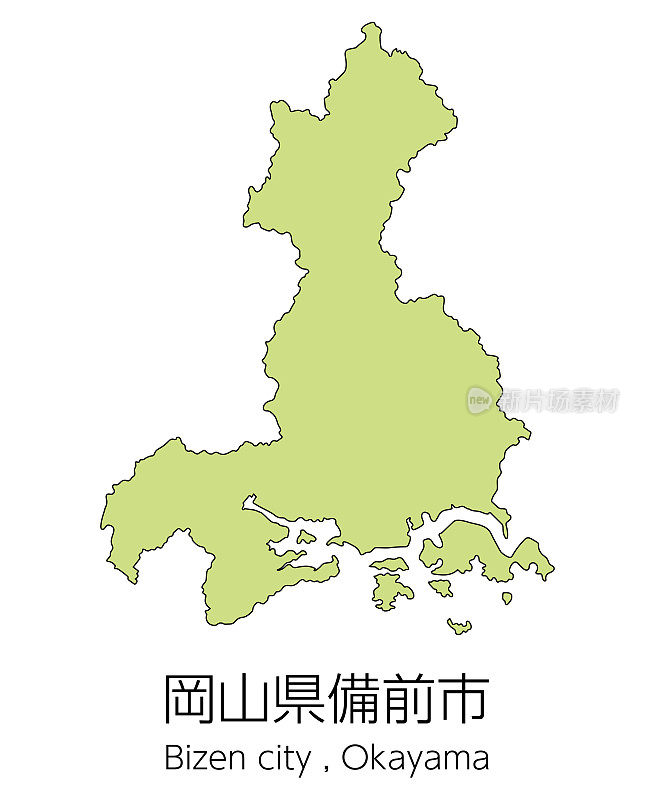 日本冈山县Bizen市地图。翻译:“冈山县的Bizen市。”
