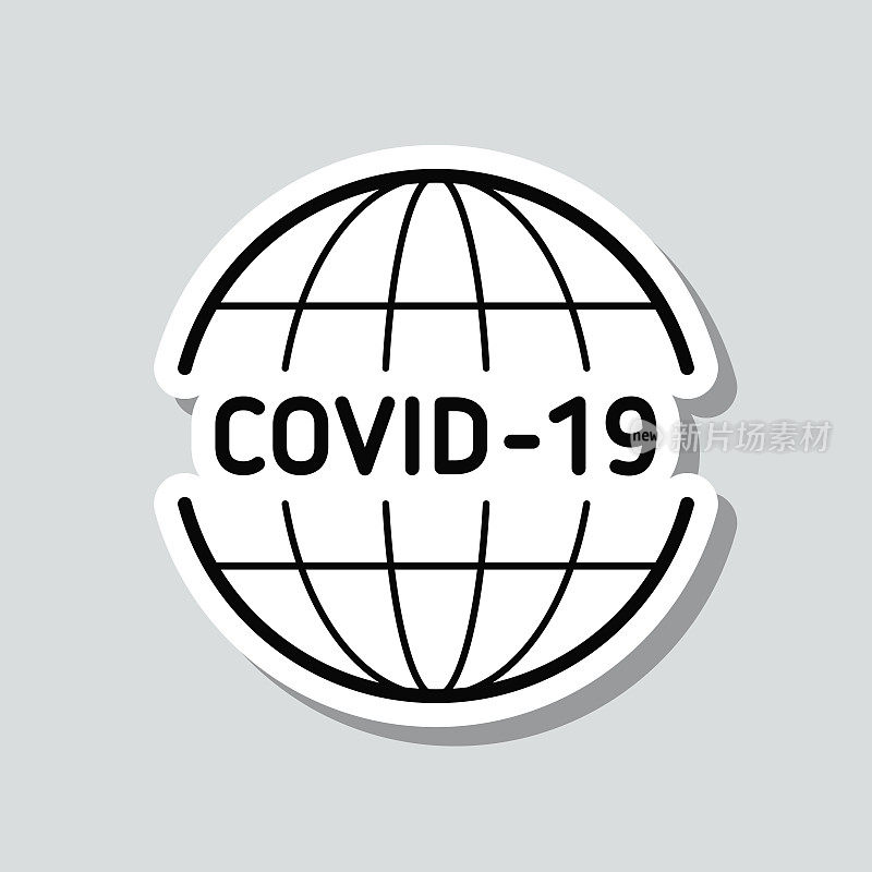 全球Covid-19大流行。灰色背景上的图标贴纸