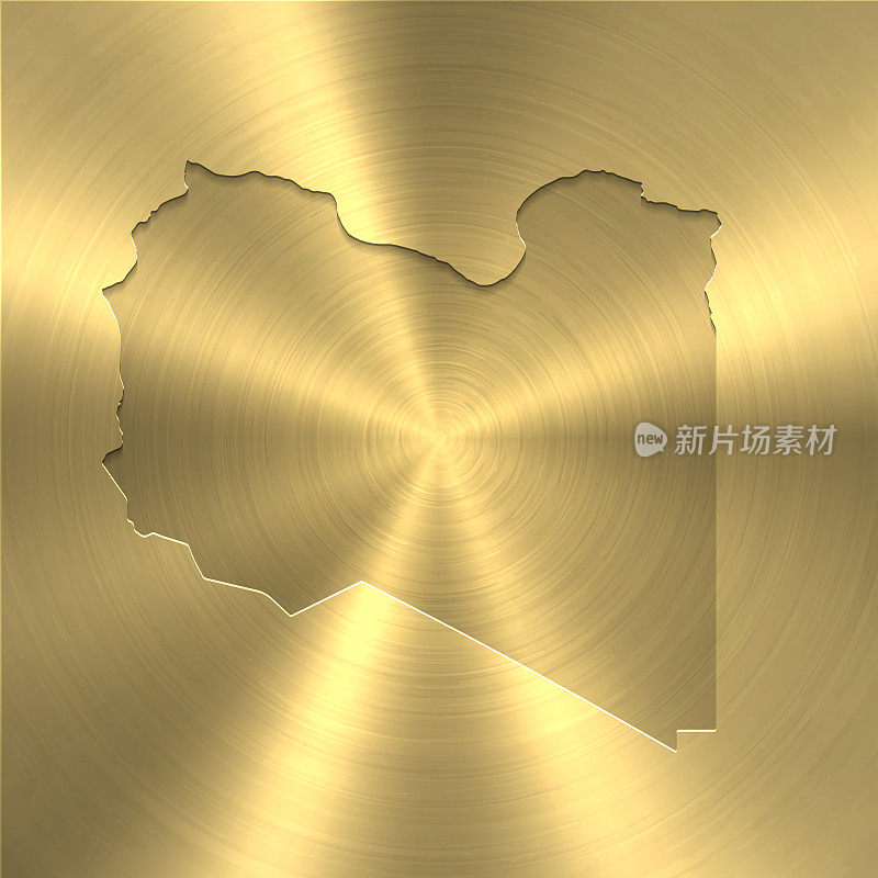 利比亚地图上的金色背景-圆形拉丝金属纹理
