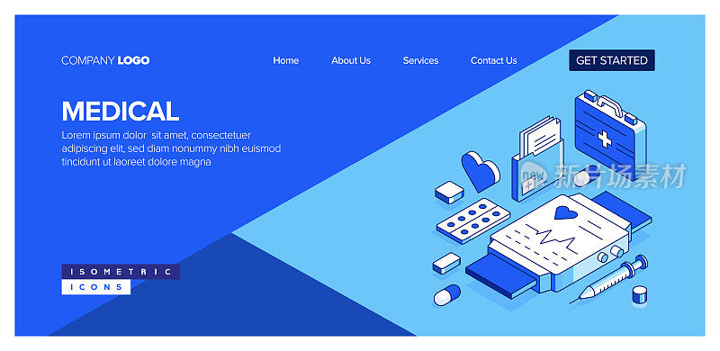 医学等距网页横幅概念和三维设计