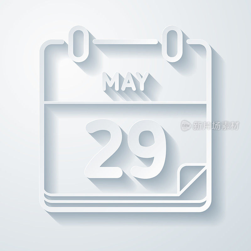 5月29日。在空白背景上具有剪纸效果的图标