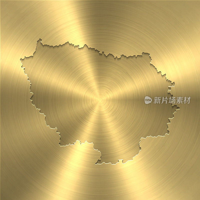 法兰西岛地图上的金色背景-圆形拉丝金属纹理