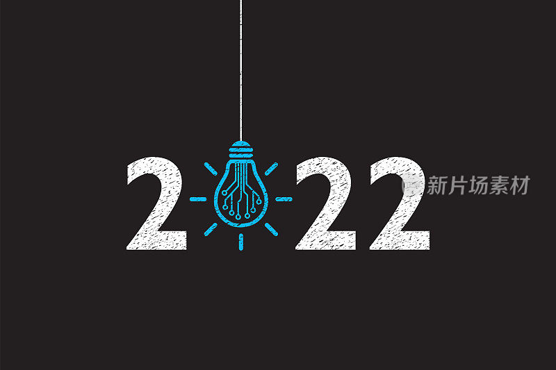 在黑板背景上绘制2022年新年想法