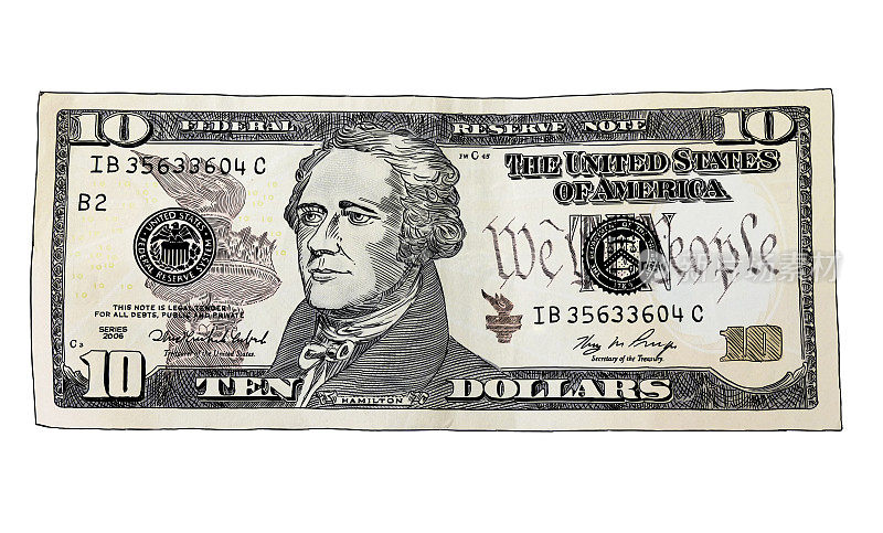 十美元纸币或钞票的插图