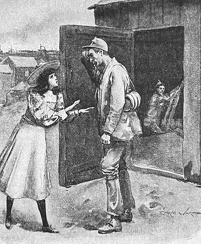 一个女孩在谷仓和一个年轻人说话