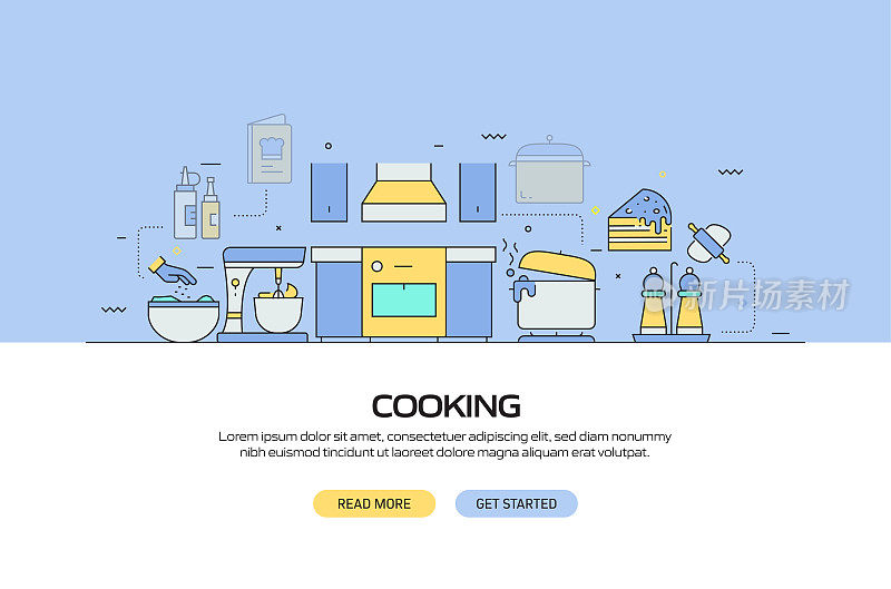 烹饪相关的现代线条风格矢量插图