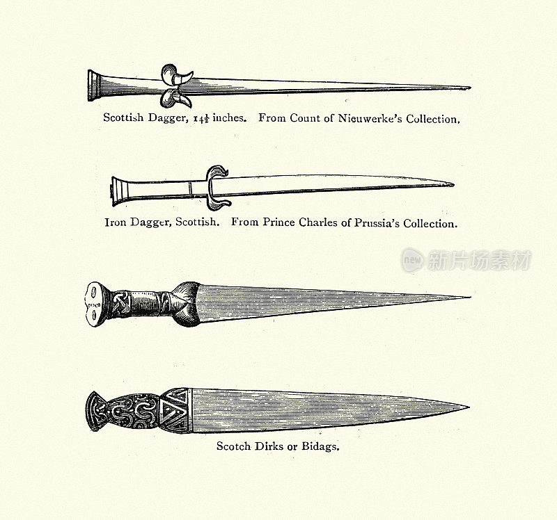 中世纪的武器，比如苏格兰匕首，短剑和毕达哥大