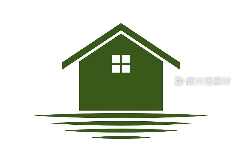 简单的水滩湖河溪小屋小屋别墅小屋标志设计矢量