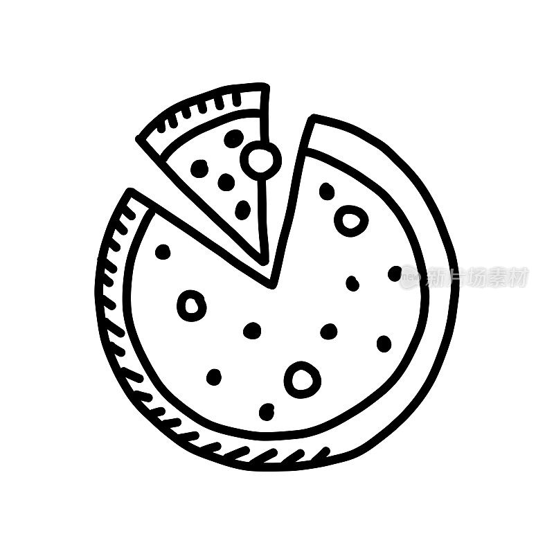 披萨手绘图标，涂鸦风格矢量插图
